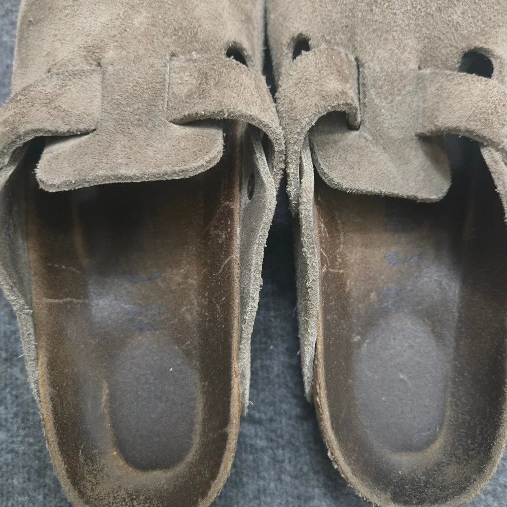 Birkenstock Boston Clogs Women 38 Taupe Suede Leather Mules Granola - Picture 7 of 10